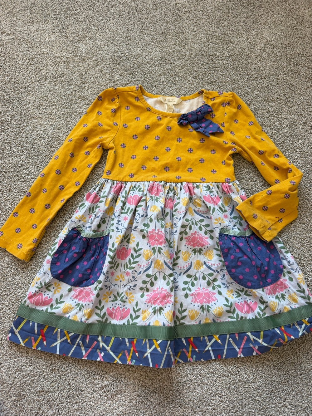 Girls Vintage Matilda Jane Mustard Fall Floral Dress- Size 4